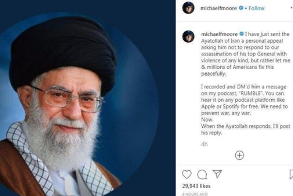 المخرج الامريكي مايكل مور يقدم طلباً شخصياً إلى قائد الثورة