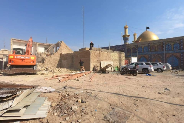 الكوادر الهندسية تواصل أعمال توسعة صحن الامام (القاسم عليه السلام)