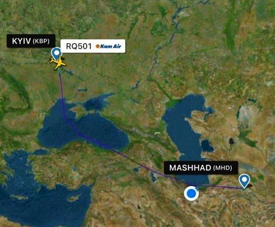هواپیمای اوکراینی در فرودگاه مشهد سوخت‌گیری کرد و ساعت ۲۱:۵۰ دیشب در فرودگاه کیف فرود آمد