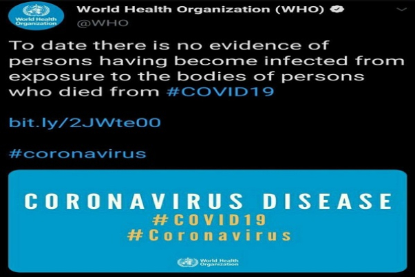 سازمان جهانی بهداشت: شواهدی مبنی بر انتقال ویروس کرونا از اجساد قربانیان وجود ندارد