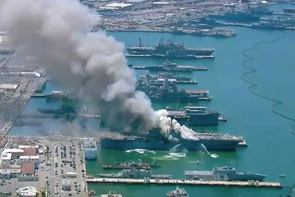 An explosion on a US naval ship in San Diego