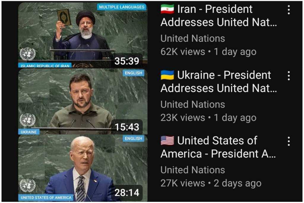 The speech of the President of Iran is the most viewed speech on the UN's YouTube channel