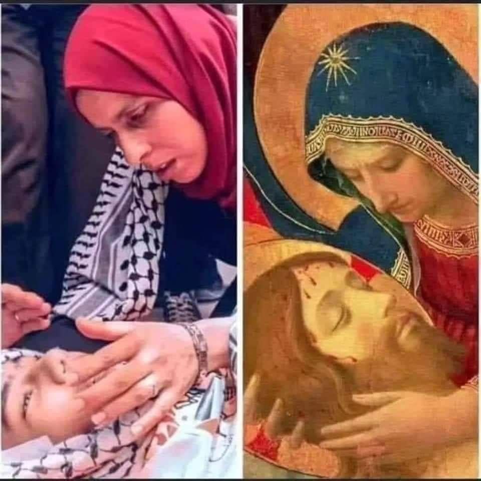 Две матери присматривают за своими сыновьями. Одно и то же место в мире, Палестина, с разницей более 2000 лет.