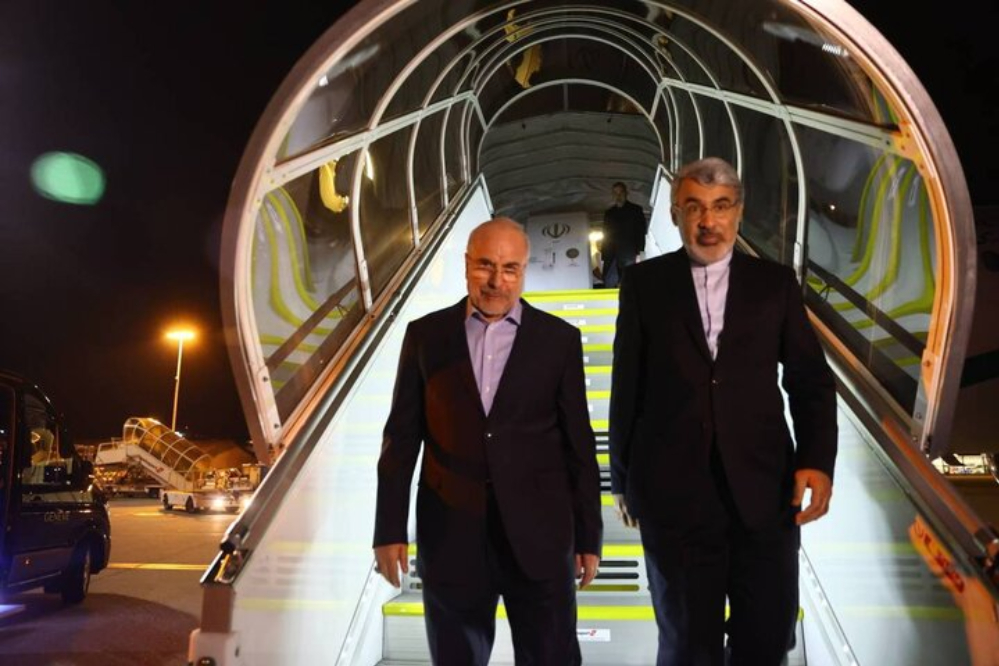 قاليباف يصل إلى مطار جنيف للمشاركة في مؤتمر رؤساء برلمانات العالم