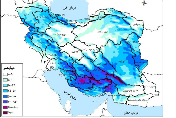 7 حوضه آبریز درجه 3 کشور امروز بارش بیش از 100 میلیمتری دارند