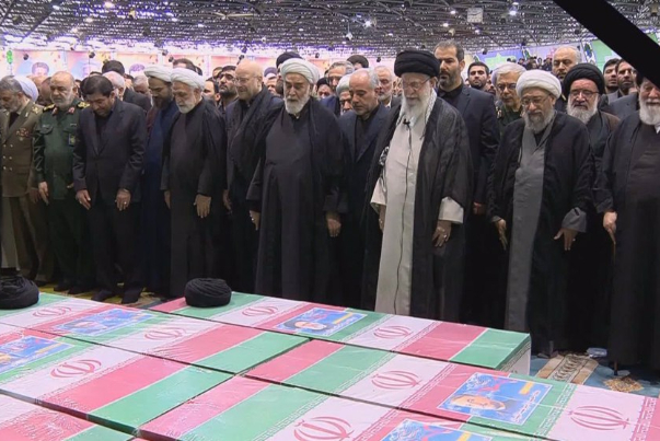 Ayatollah Khamenei leads prayers as millions of mourners gather for Raisi funeral