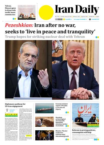 Front pages of Iran's English dailies on January 25