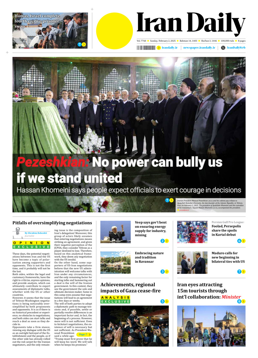 Front pages of Iran's English dailies on February 2