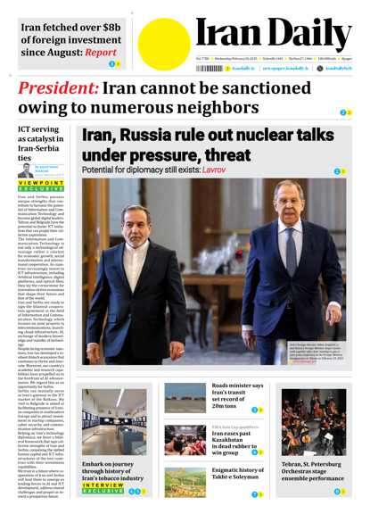 Front pages of Iran's English dailies on February 26