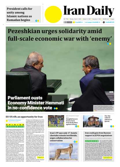 Front pages of Iran's English dailies on March 3