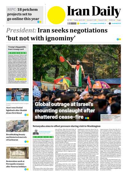 Front pages of Iran's English dailies on April 8