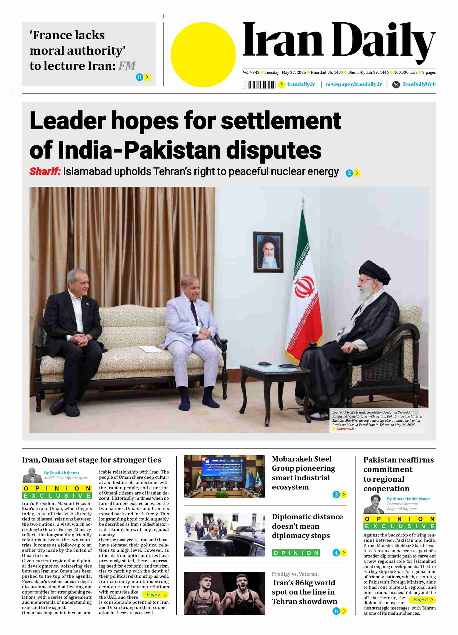 Front pages of Iran's English dailies on May 28