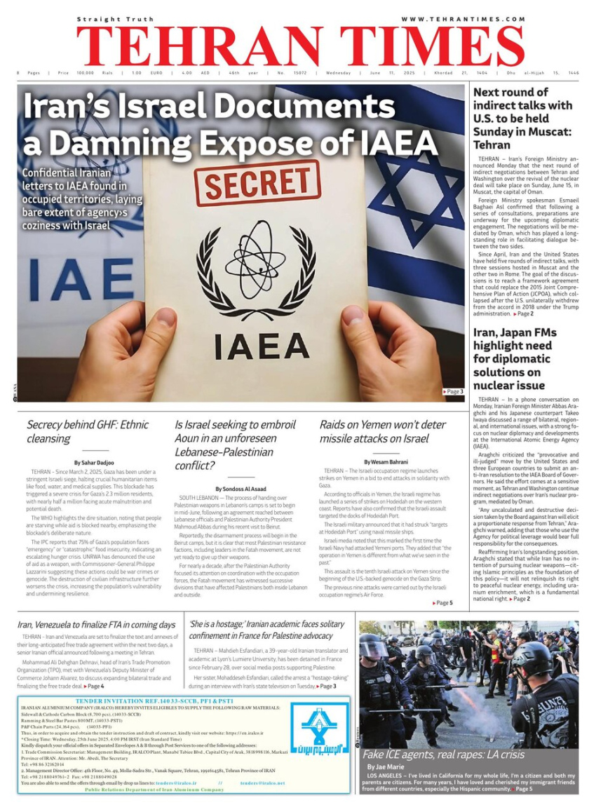 Front pages of Iran's English dailies on June 11