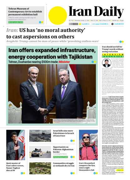 Front pages of Iran's English dailies on October 15