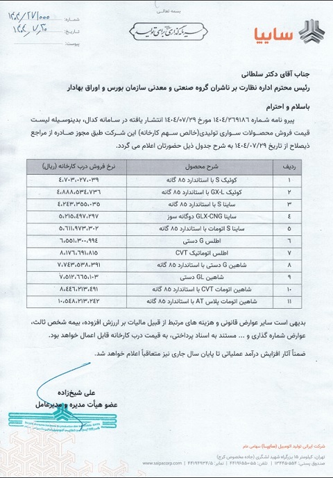 جدول+قیمت+خودرو+سایپا
