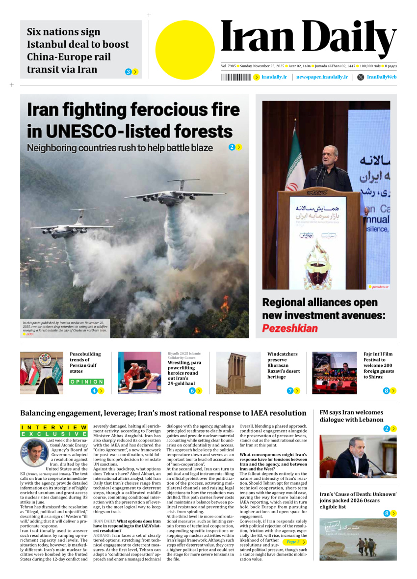 Front pages of Iran's English dailies on November 23