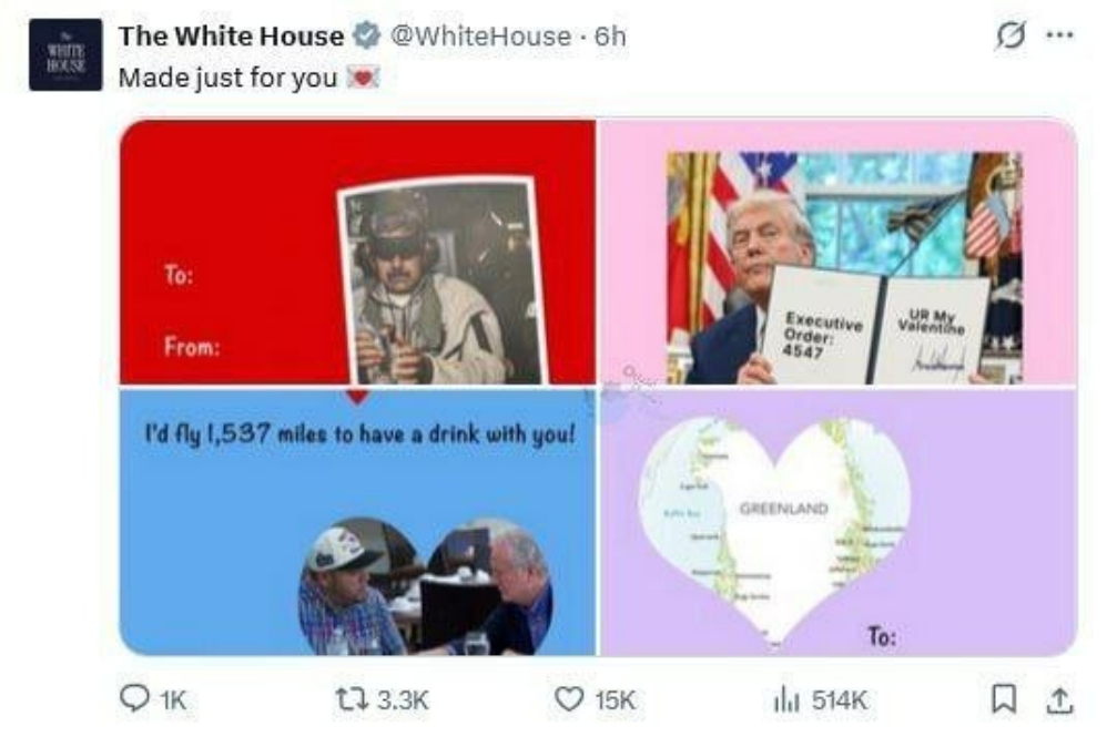کاخ+سفید+کارت+ولنتاینی+با+تصویری+از+گرینلند+منتشر+کرد