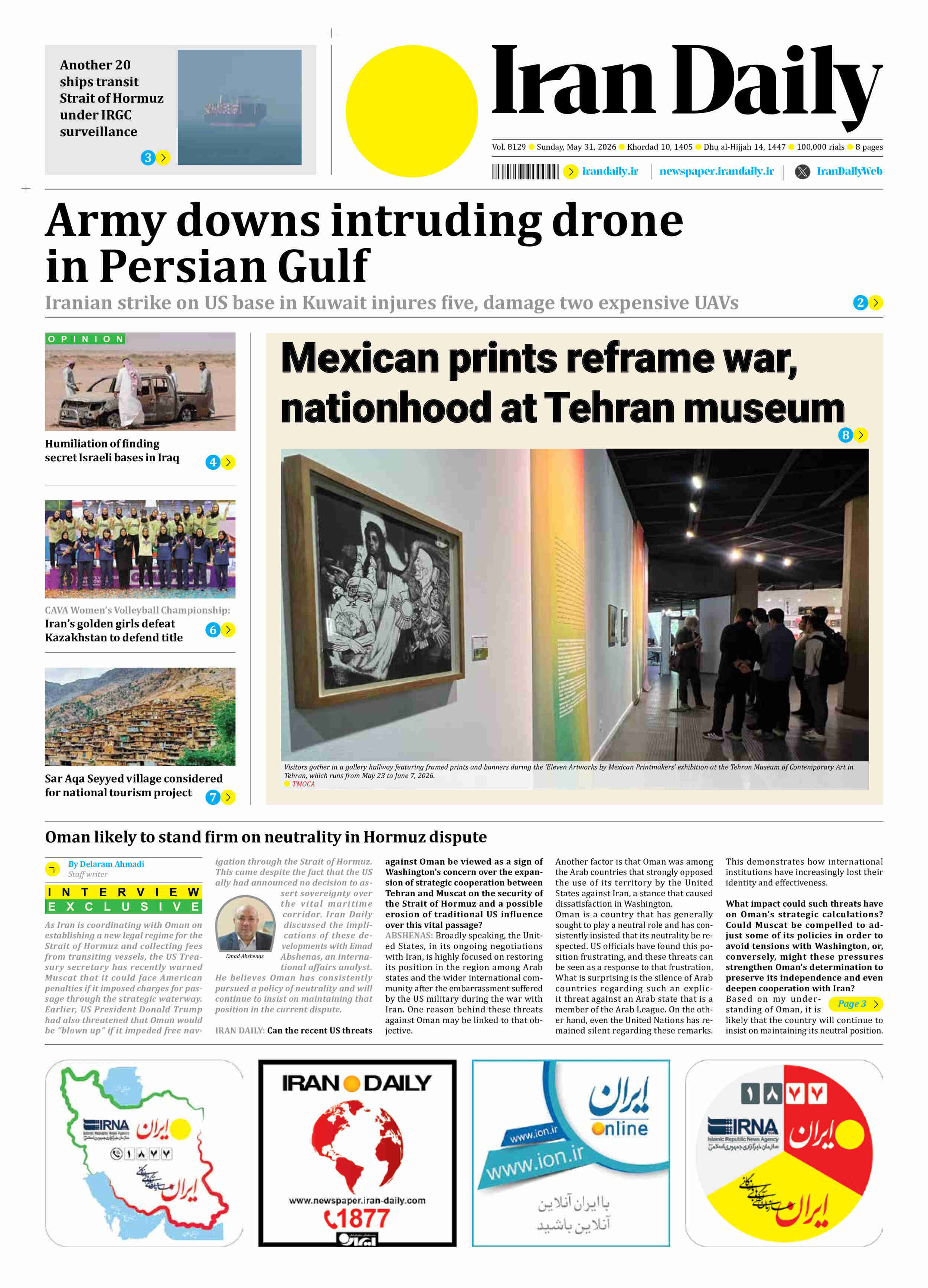 Front pages of Iran's English dailies on May 31