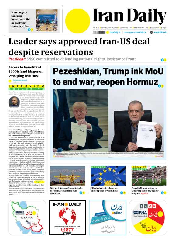 Front pages of Iran's English dailies on June 20
