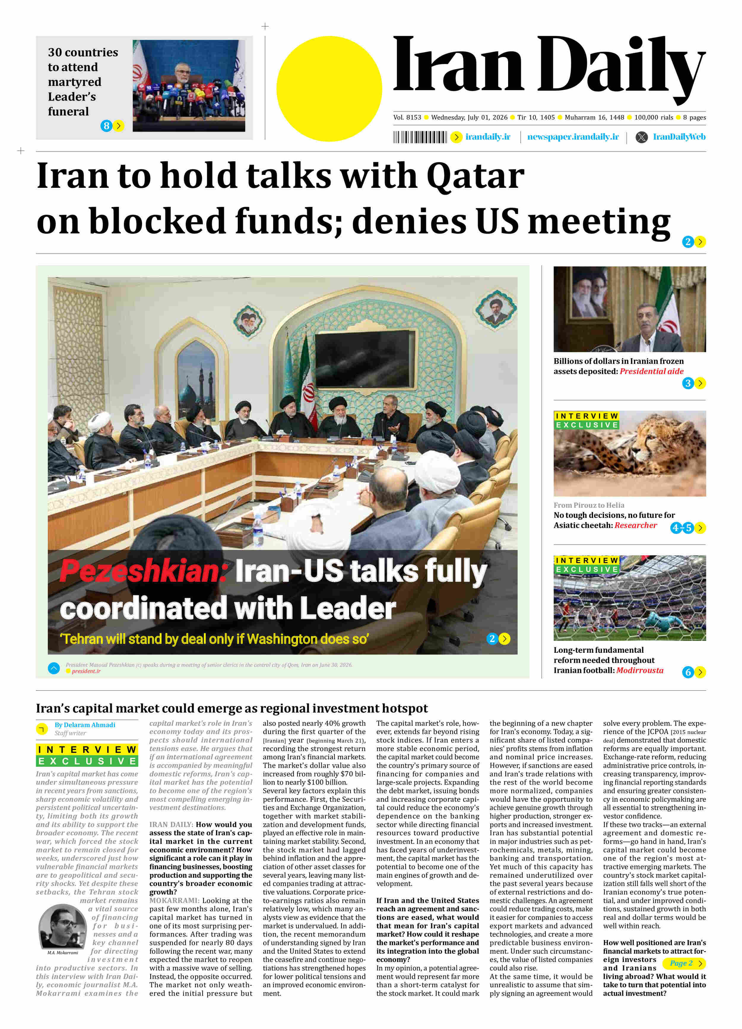 Front pages of Iran's English dailies on July 1