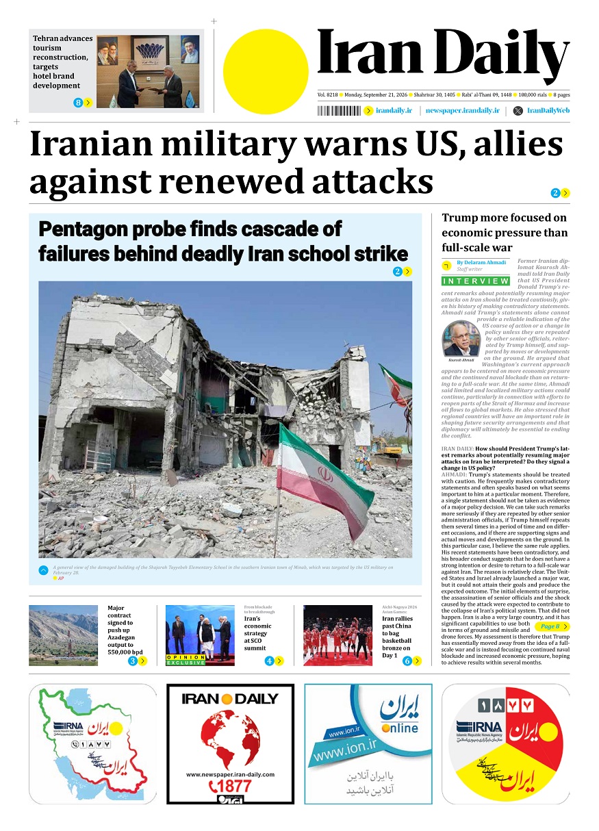 Front pages of Iran's English dailies on September 21
