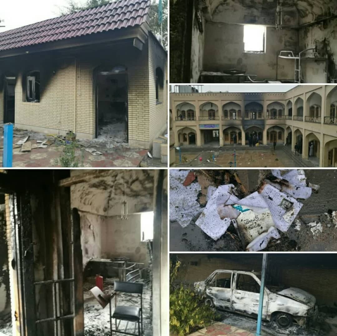 مثيرو الشغب في ايران أحرقوا القرآن الكريم وعاثوا فسادا بالحوزات (صور)