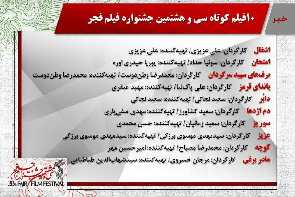 اسامی فیلم‌های کوتاه سی و هشتمین جشنواره فیلم فجر اعلام شد.
