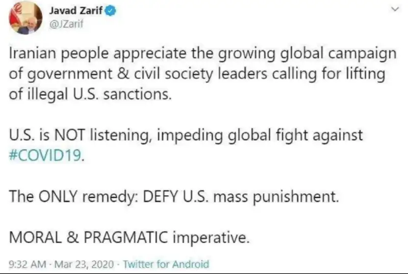 ظریف: آمریکا مانعی در مسیر مبارزه با کروناست