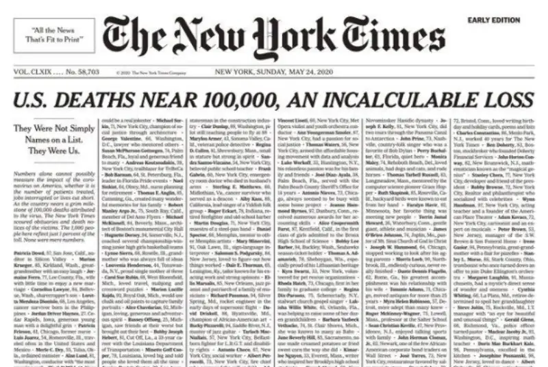صفحه یک معنادار نیویورک تایمز در واکنش به تلفات کرونا در آمریکا