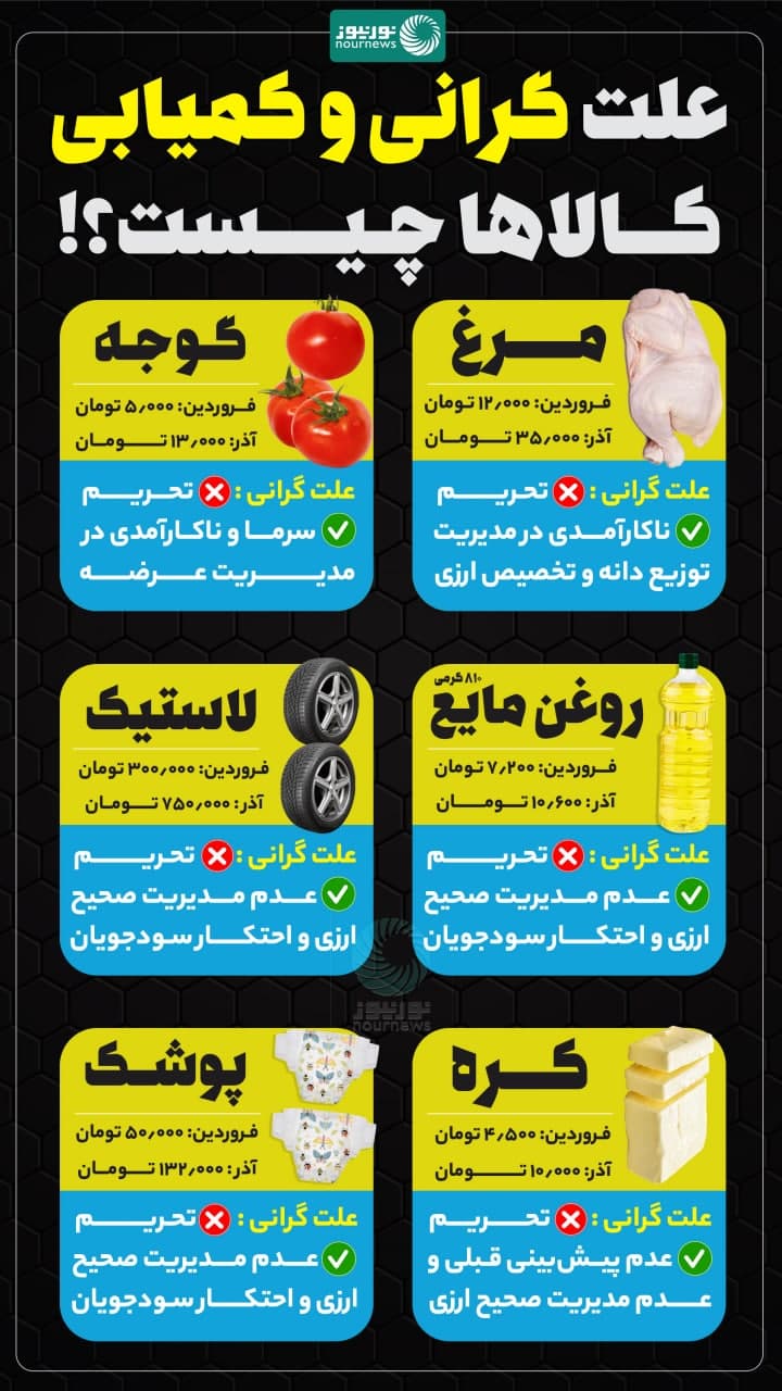 علت گرانی و کمیابی چند کالا در ماه‌های گذشته؛ تحریم یا عدم مدیریت صحیح؟