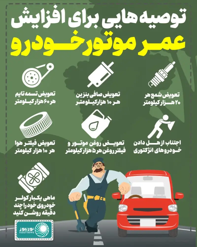 اینفوگرافی: توصیه‌هایی برای افزایش عمر موتور خودرو