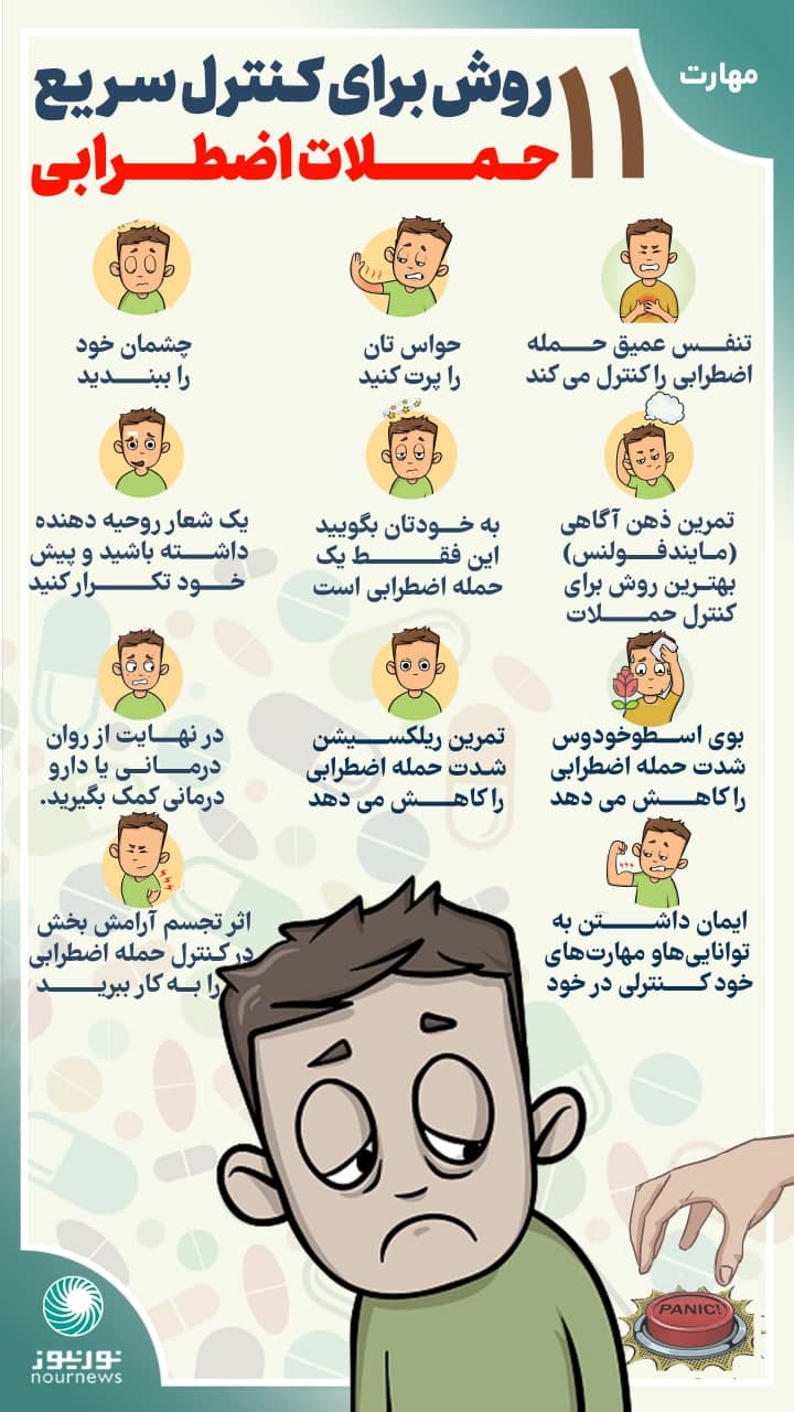 اینفوگرافی: 11 روش برای کنترل سریع حملات اضطرابی