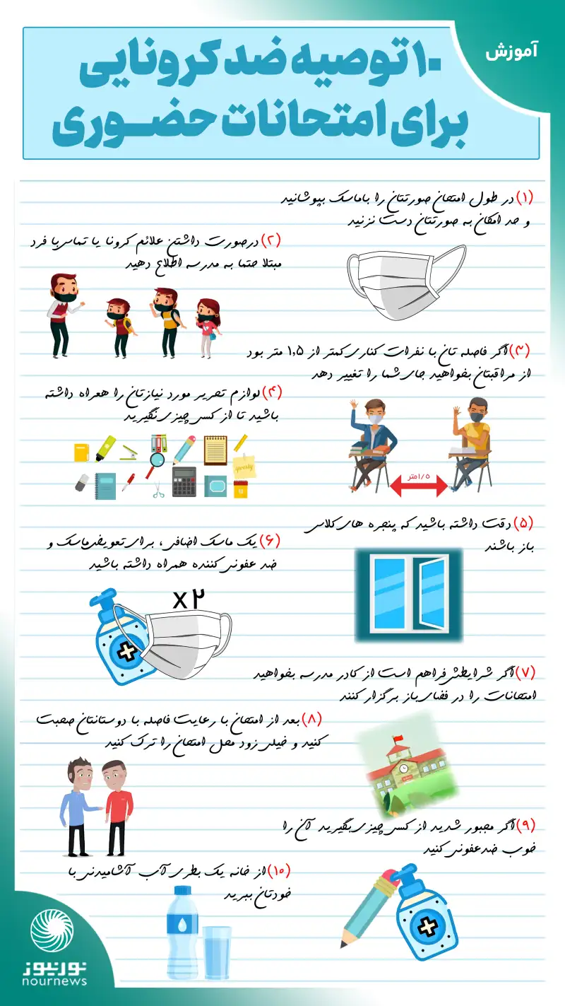 اینفوگرافی: 10 توصیه ضد کرونایی برای امتحانات حضوری
