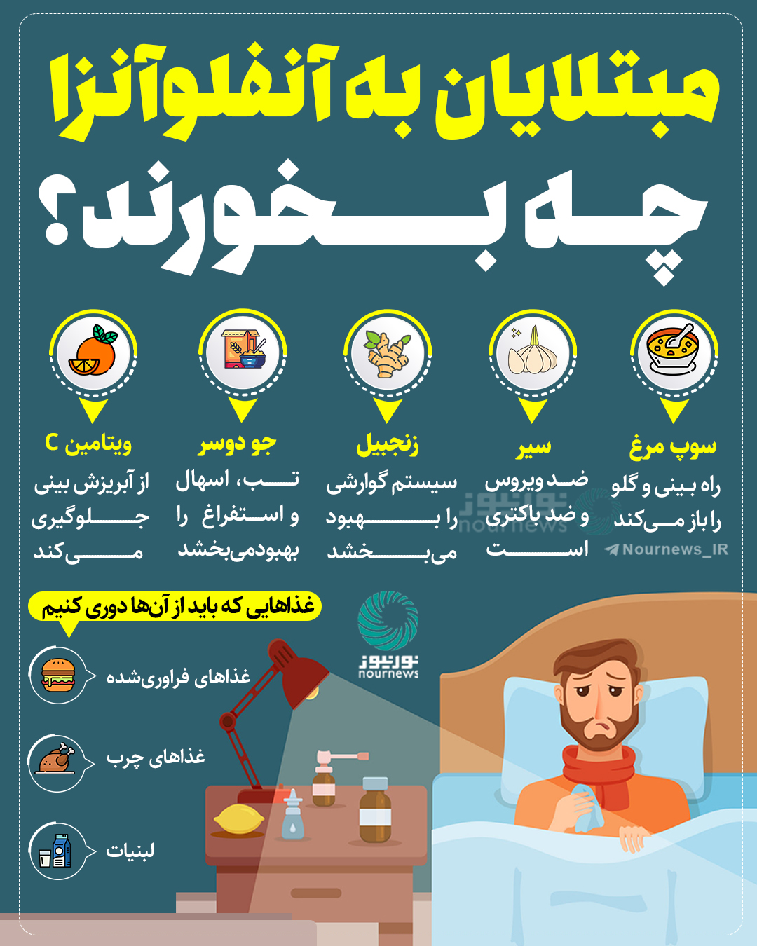 مبتلایان به آنفولانزا چه باید بخورند؟