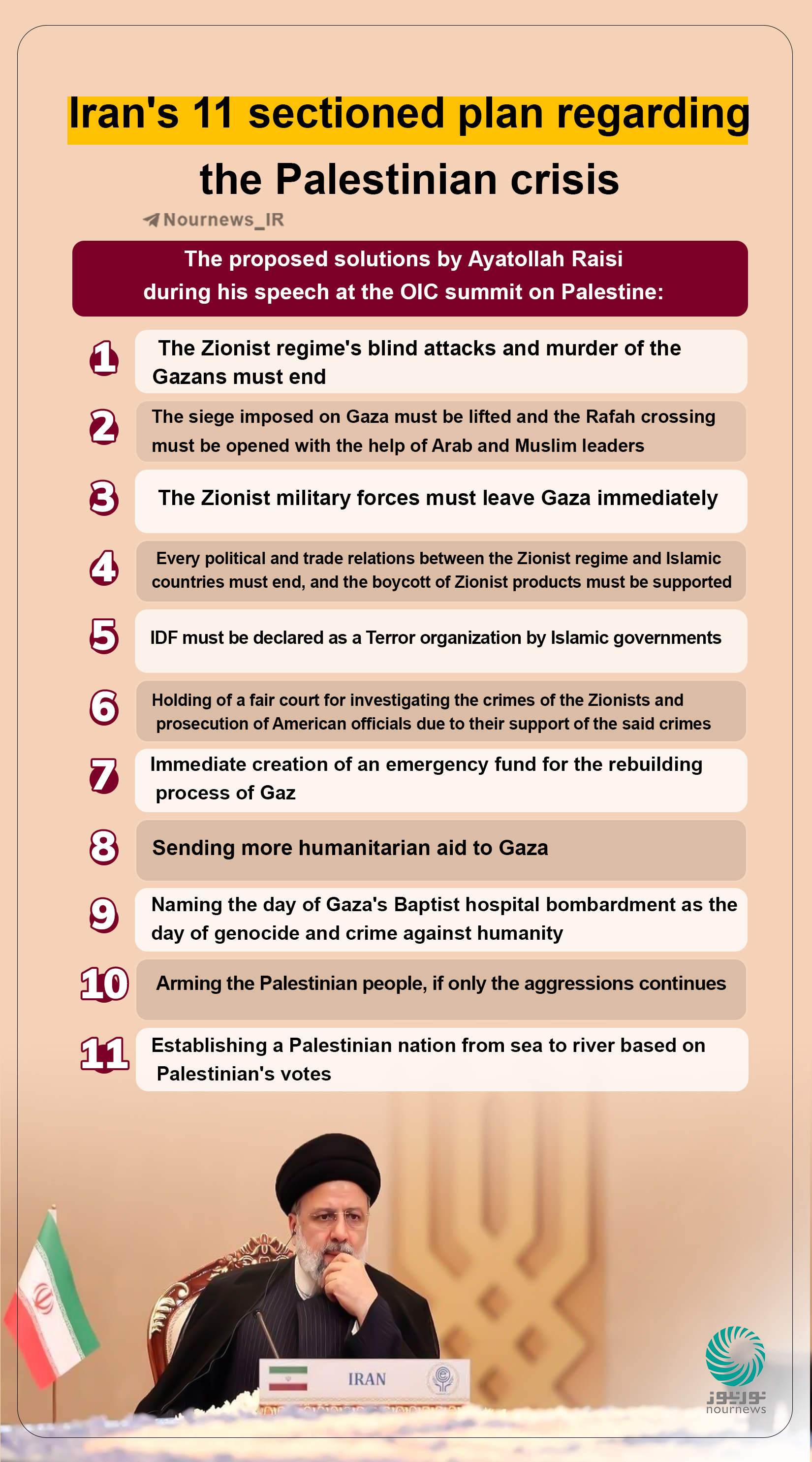Iran's 11 urgent solutions regarding the Palestinian crisis