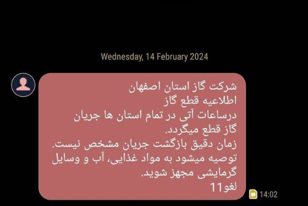 فوری/ ارسال پیامک های دروغ در مورد قطع قریب الوقوع گاز