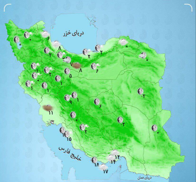 بارش باران و برف در اکثر مناطق کشور