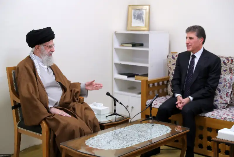 دیدار نچیروان بارزانی با رهبر انقلاب در اتاق دیدار مقامات ایرانی؛ کردهای عراق خودی هستند