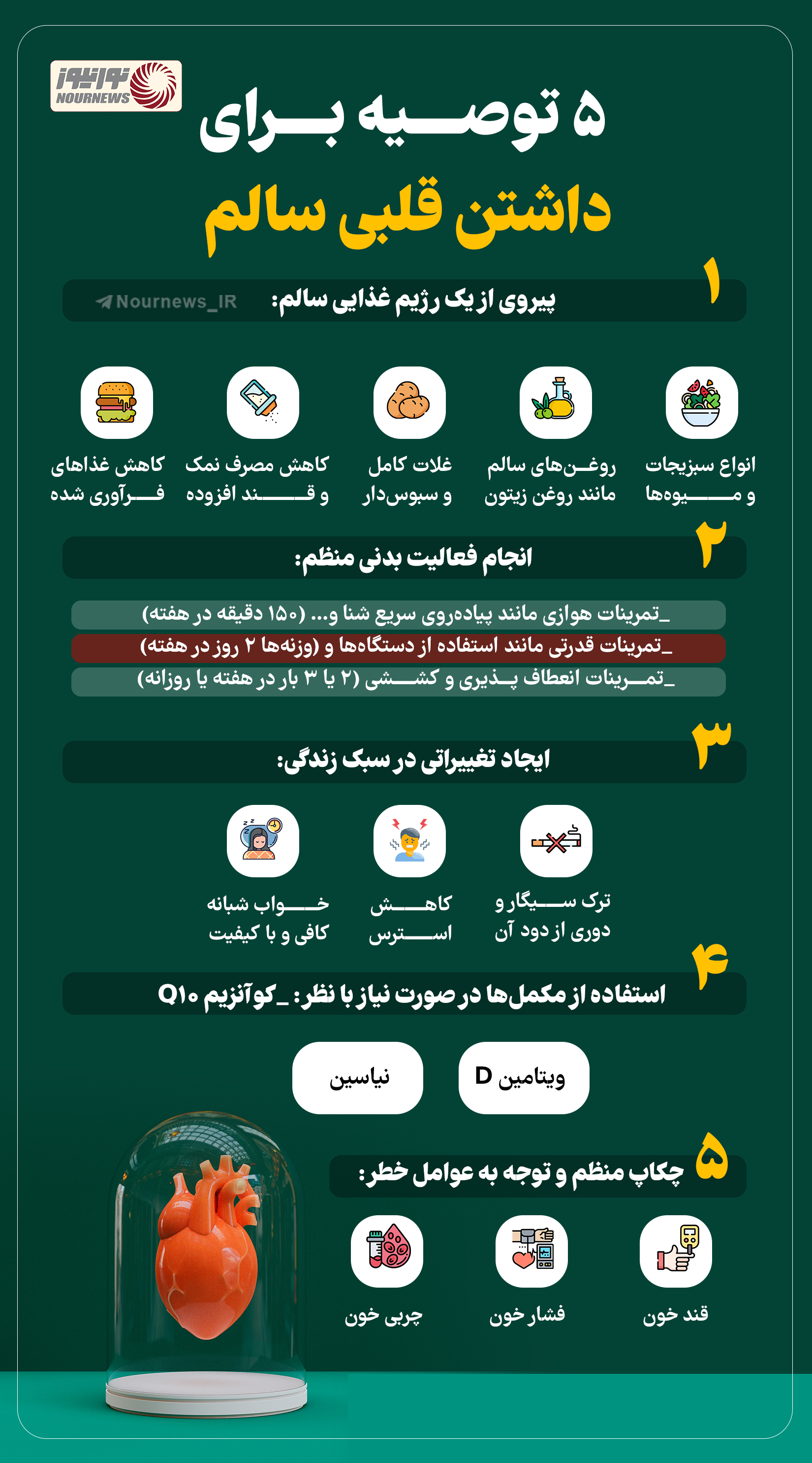 نوراینفو | 5 توصیه برای داشتن قلبی سالم