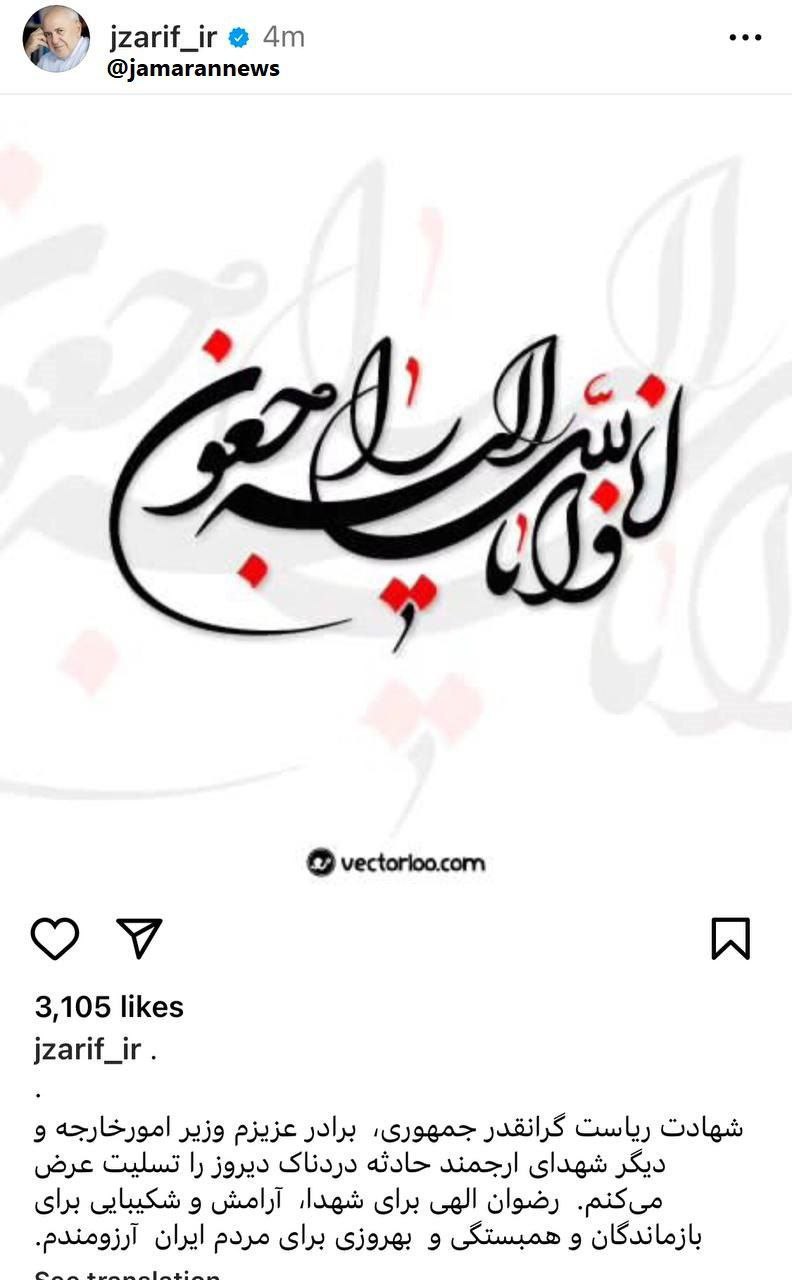 ظریف تسلیت گفت + فیلم