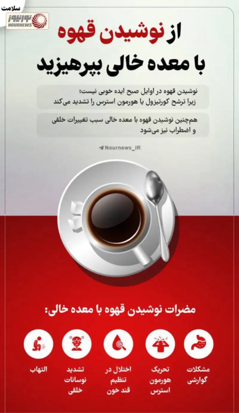 نوراینفو | از نوشیدن قهوه با معده خالی بپرهیزید