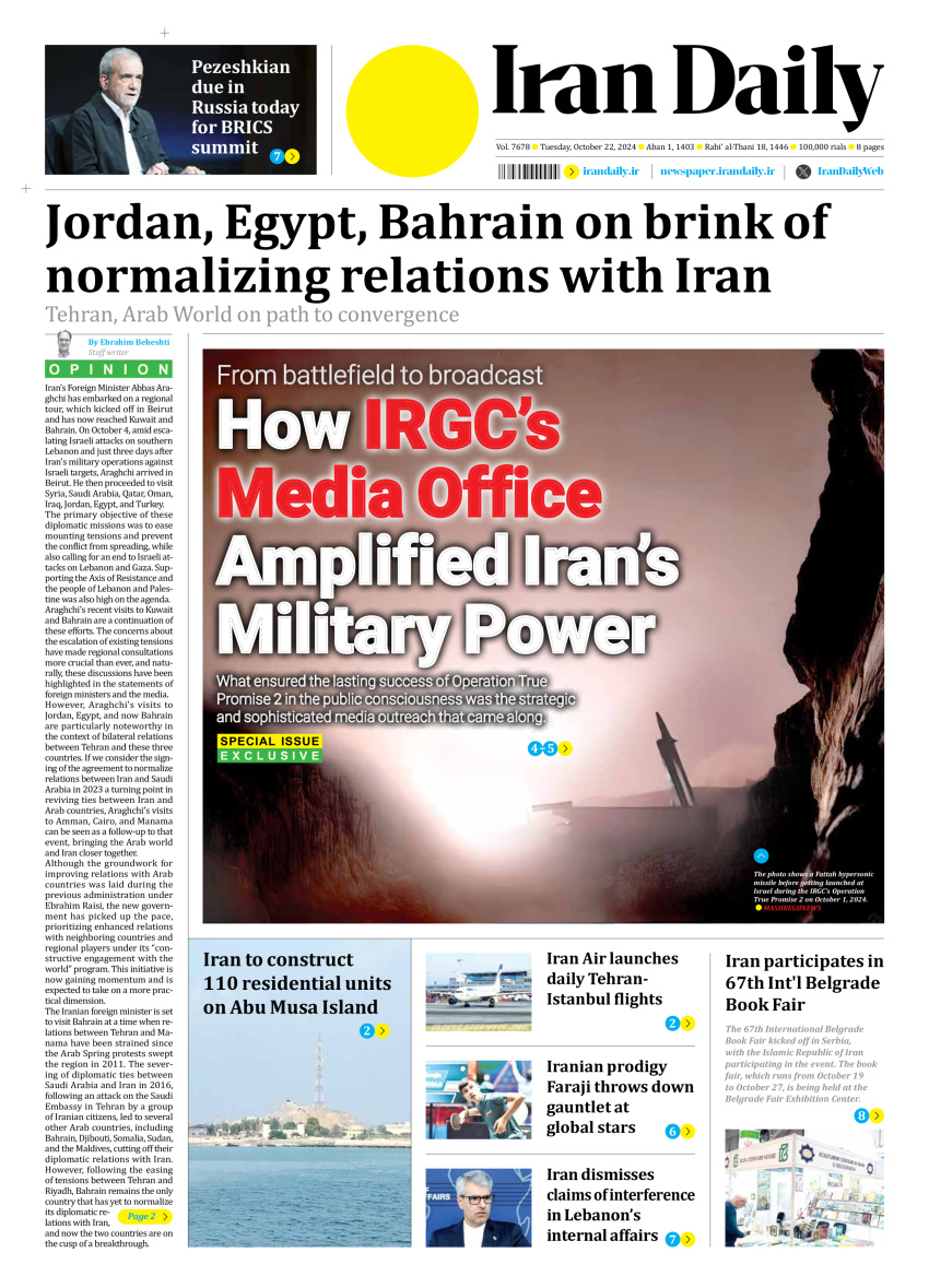 Front pages of Iran's English dailies on October 22