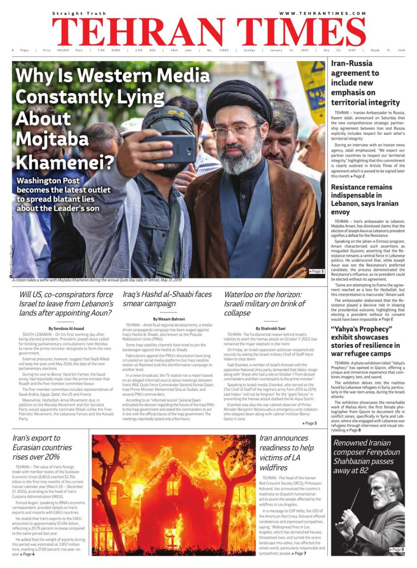 Front pages of Iran's English dailies on January 12