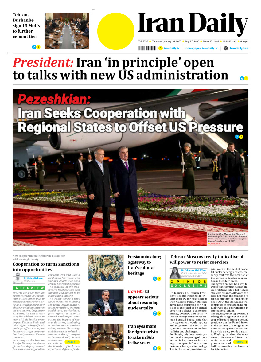 Front pages of Iran's English dailies on January 16