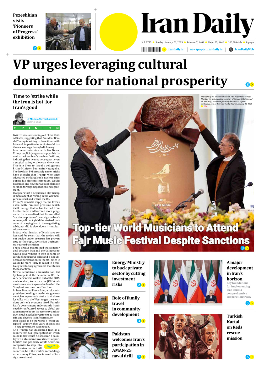 Front pages of Iran's English dailies on January 26