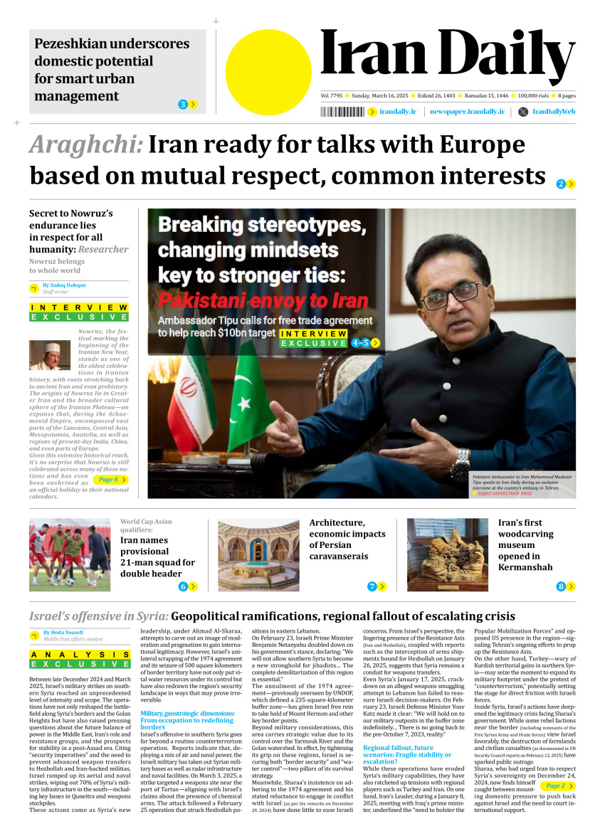Front pages of Iran's English dailies on March 16