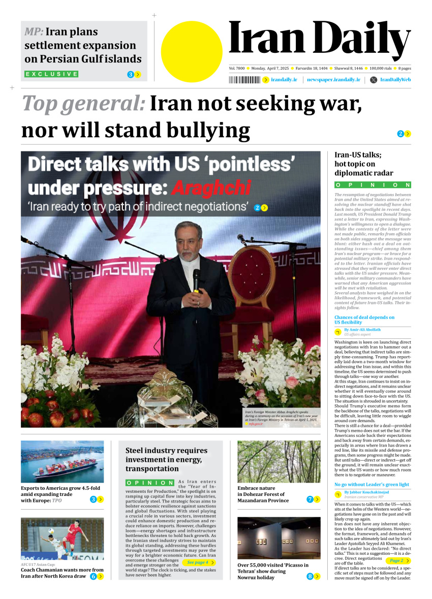 Front pages of Iran's English dailies on April 7