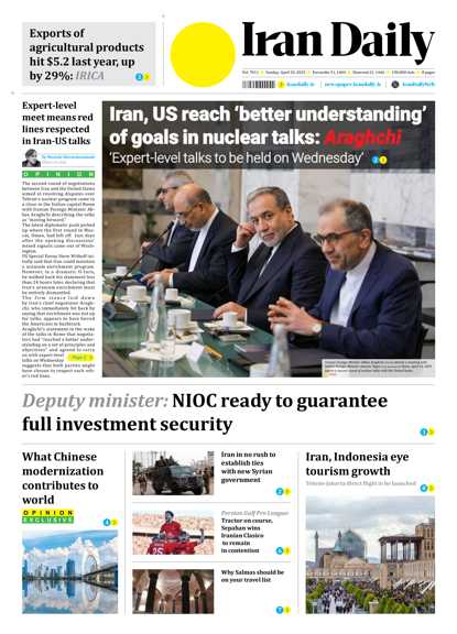 Front pages of Iran's English dailies on April 20