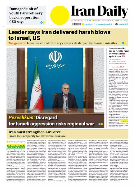 Front pages of Iran's English dailies on June 28