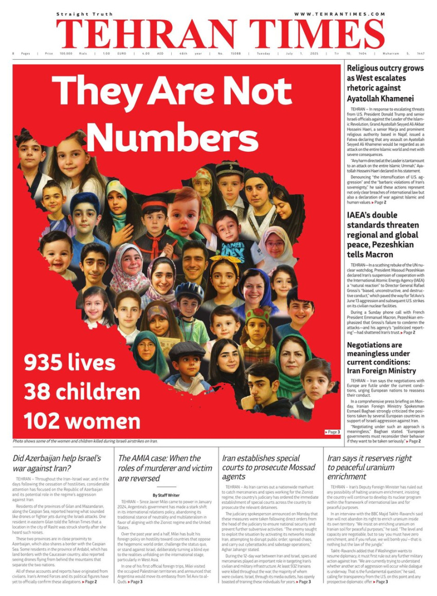 Front pages of Iran's English dailies on July 1